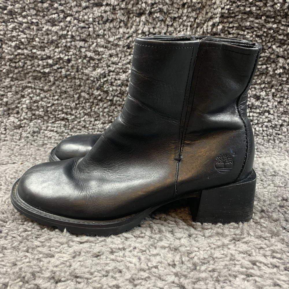 Vintage Y2K Timberland Leather Heeled Ankle Boots Grunge Moto Chunky Womens 7 M